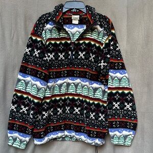 LL Bean Fleece Pullover with Snowflake and Tree Patterns